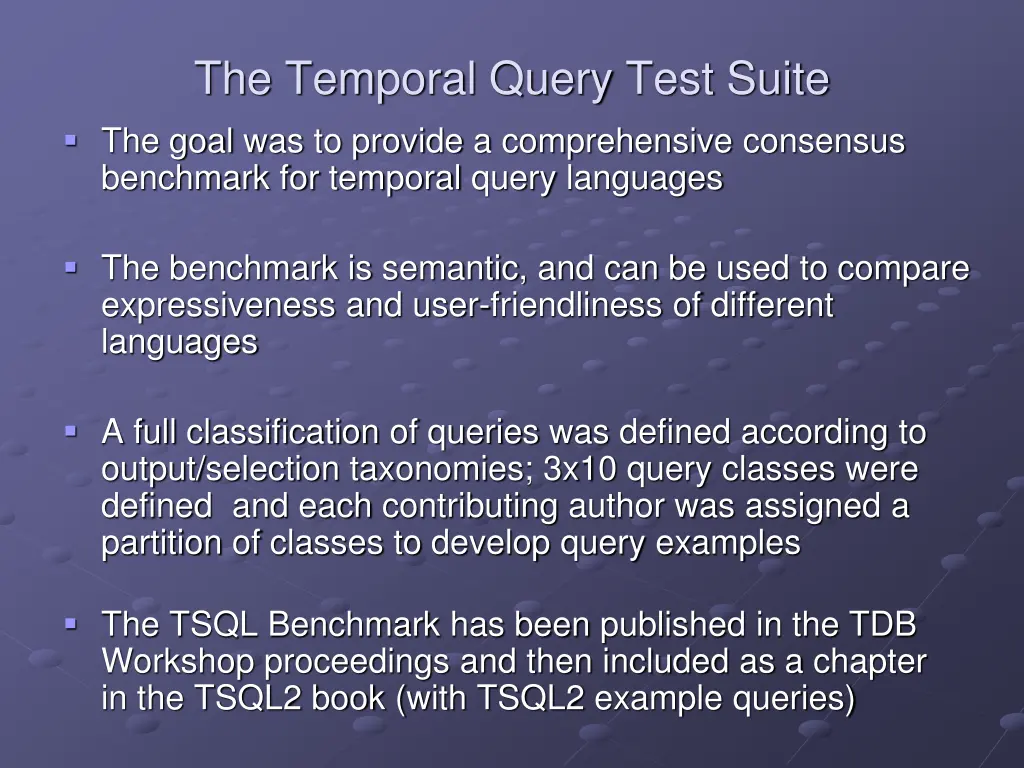 the temporal query test suite the goal