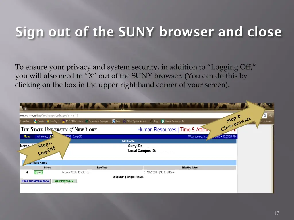 sign out of the suny browser and close