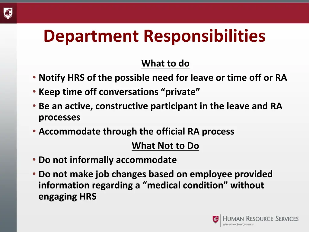 department responsibilities