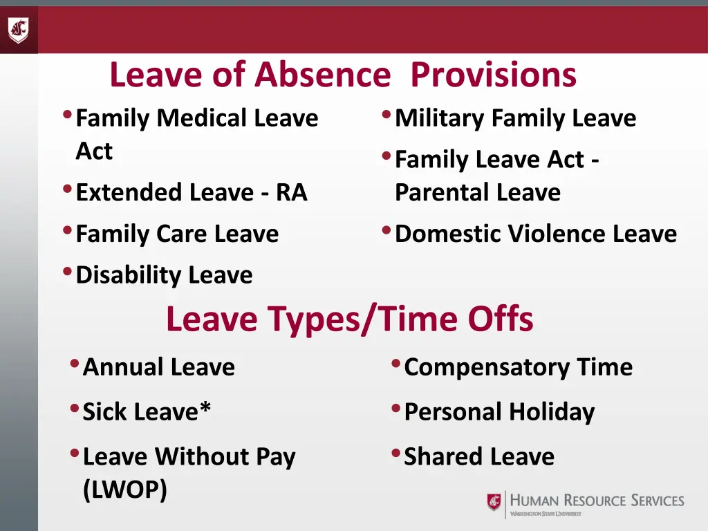 leave of absence provisions family medical leave