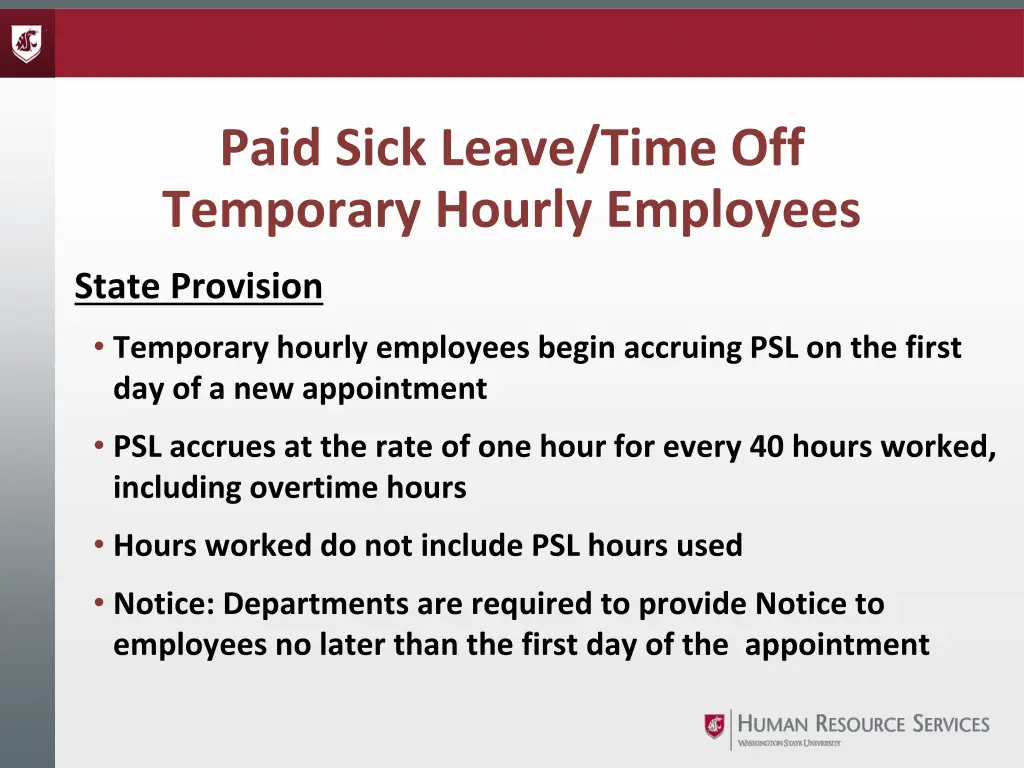 paid sick leave time off temporary hourly
