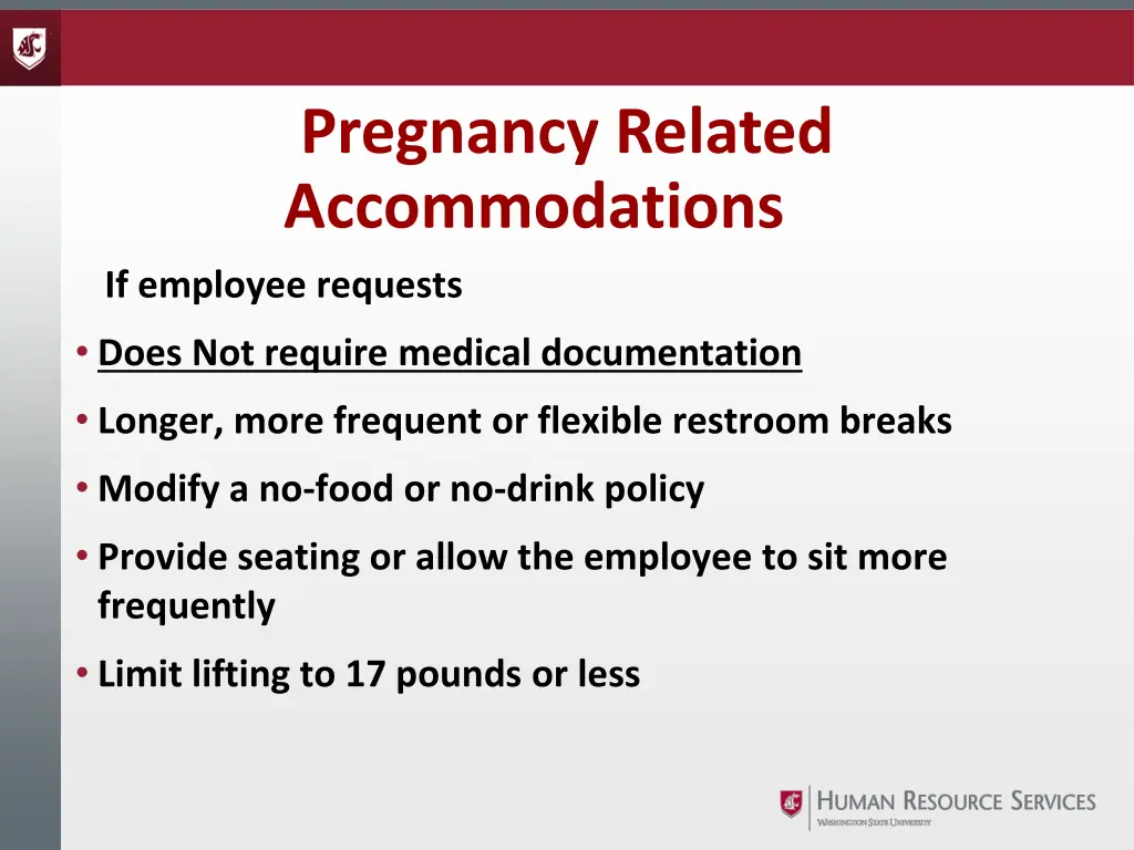 pregnancy related accommodations