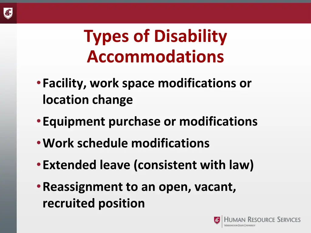 types of disability accommodations