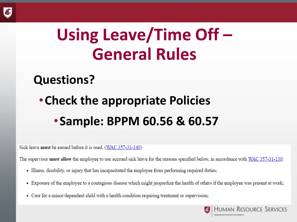 using leave time off general rules