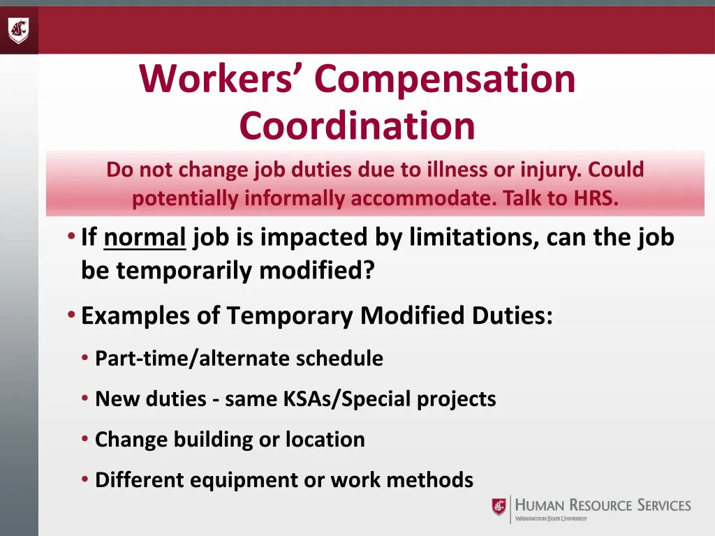 workers compensation coordination do not change