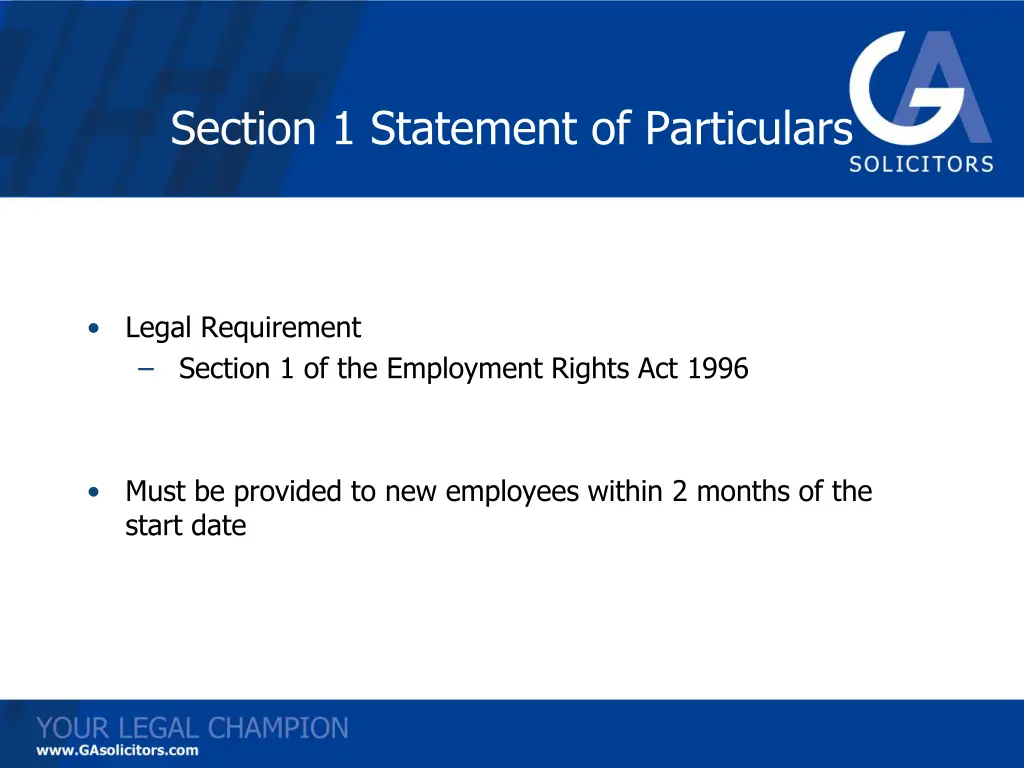 section 1 statement of particulars