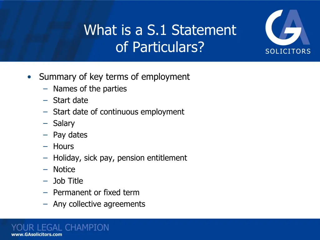 what is a s 1 statement of particulars