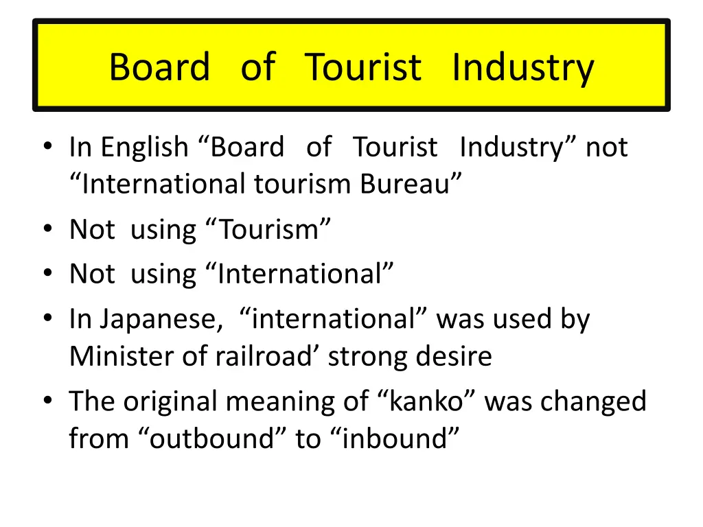 board of tourist industry