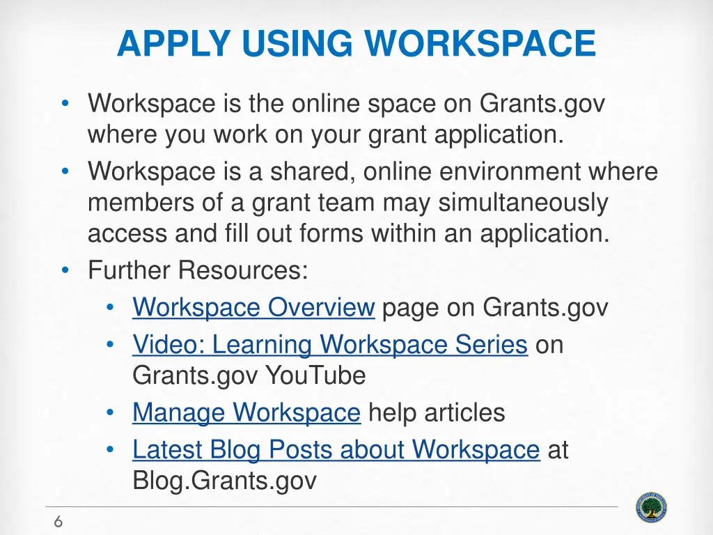 apply using workspace