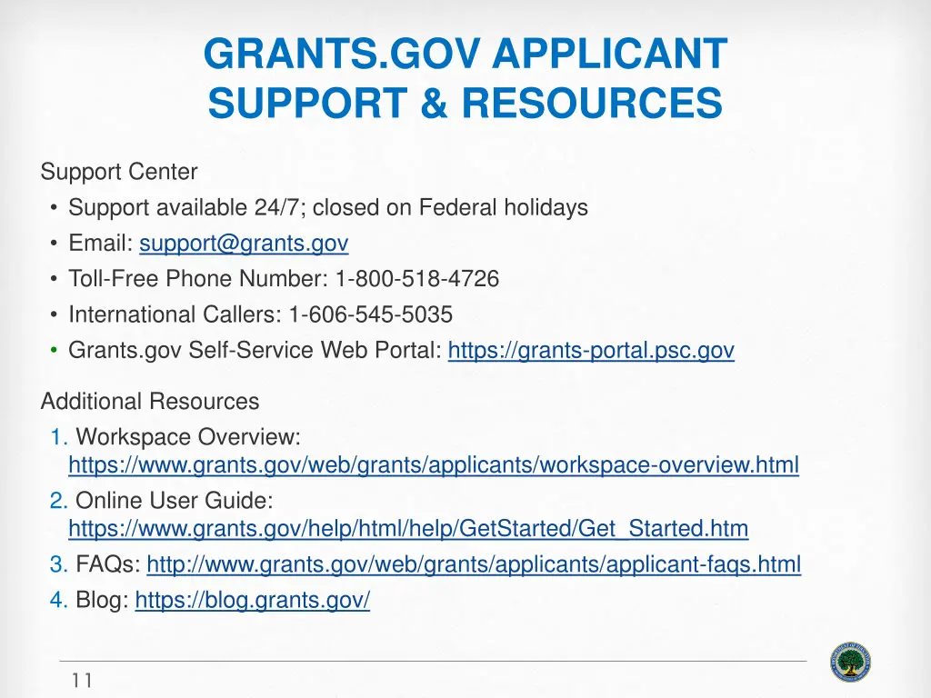 grants gov applicant support resources