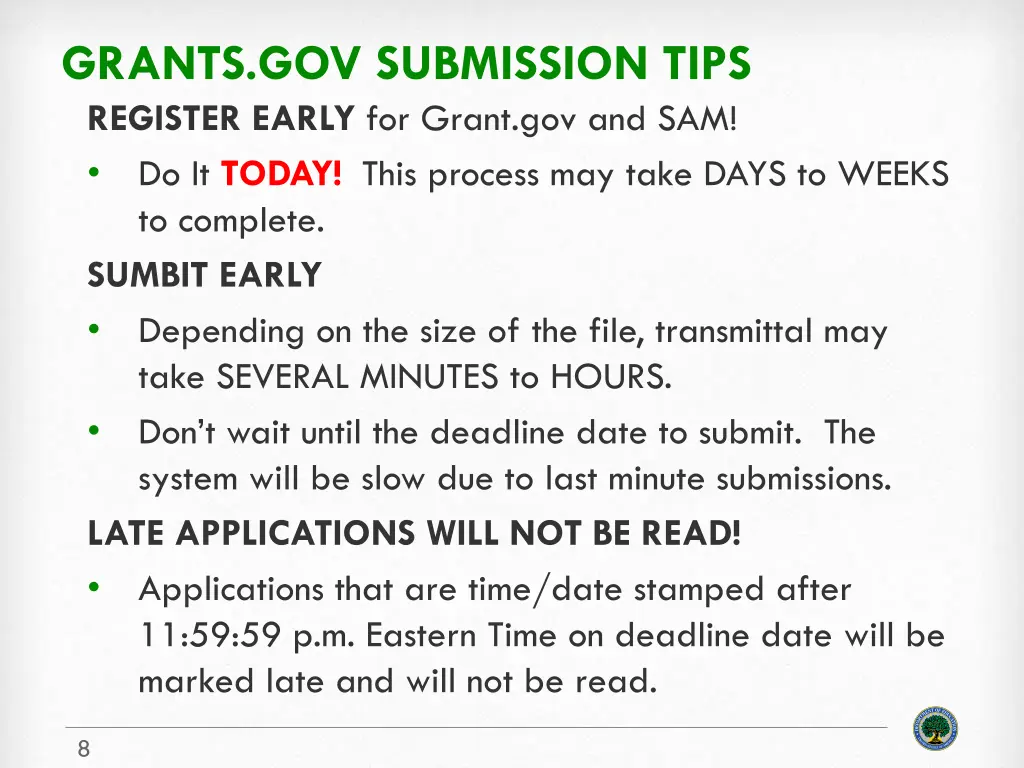 grants gov submission tips register early