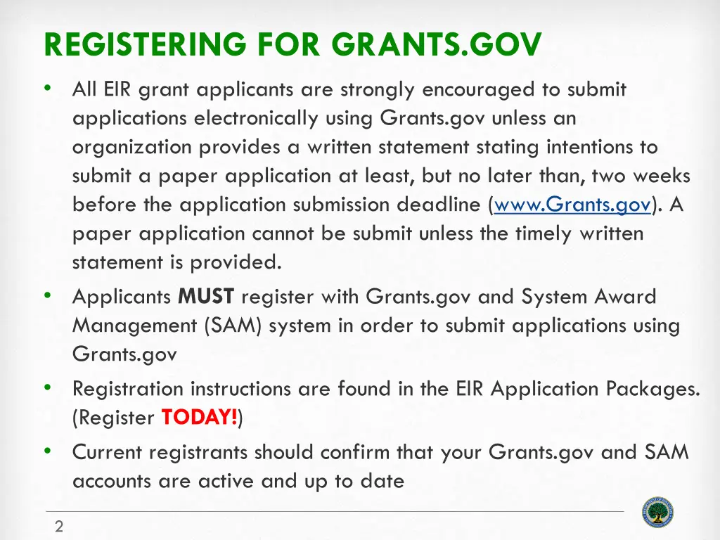 registering for grants gov all eir grant