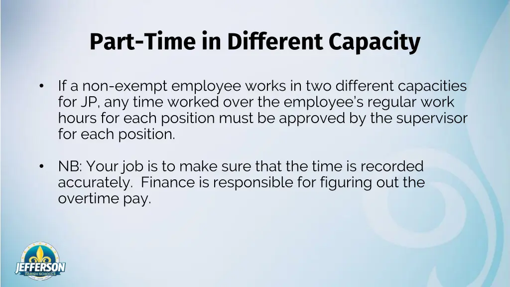 part time in different capacity