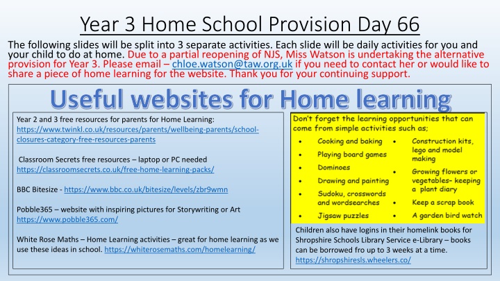 year 3 home school provision day 66 the following