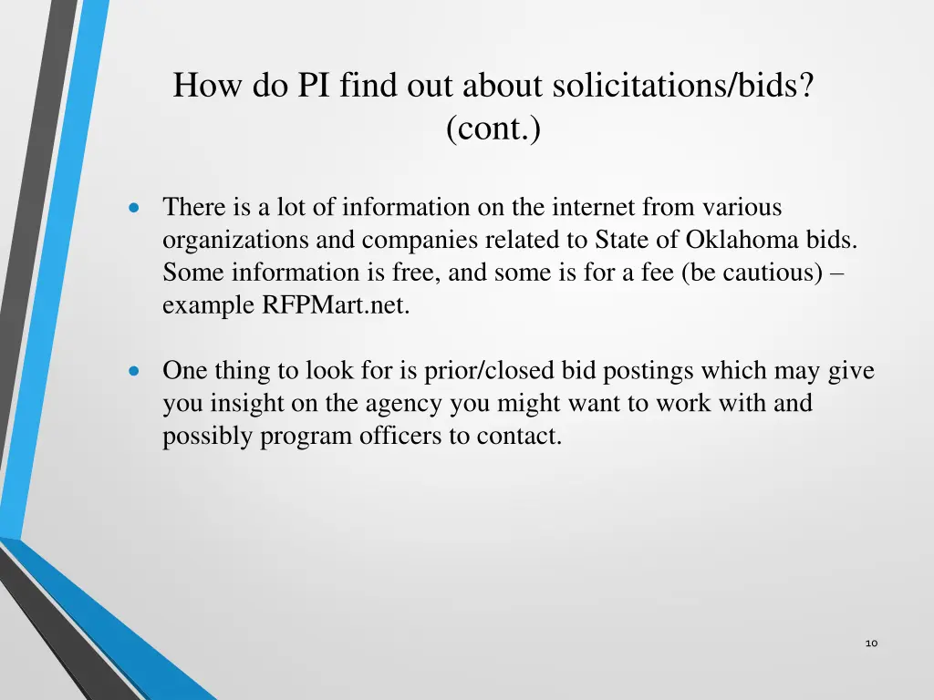 how do pi find out about solicitations bids cont