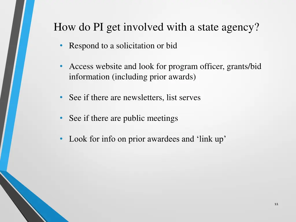 how do pi get involved with a state agency