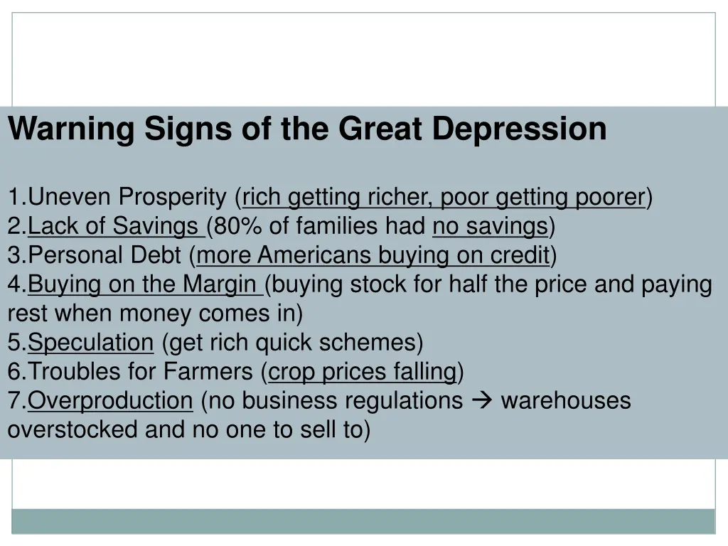 warning signs of the great depression