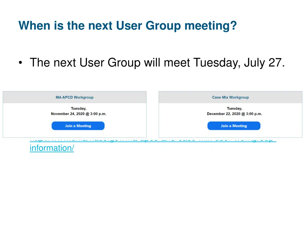 when is the next user group meeting