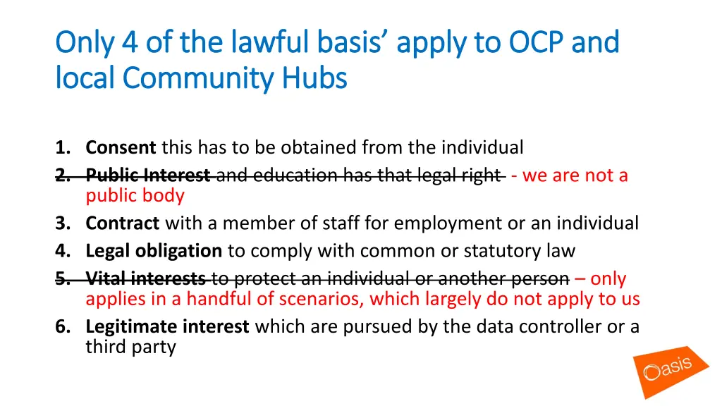 only 4 of the lawful basis apply to ocp and only
