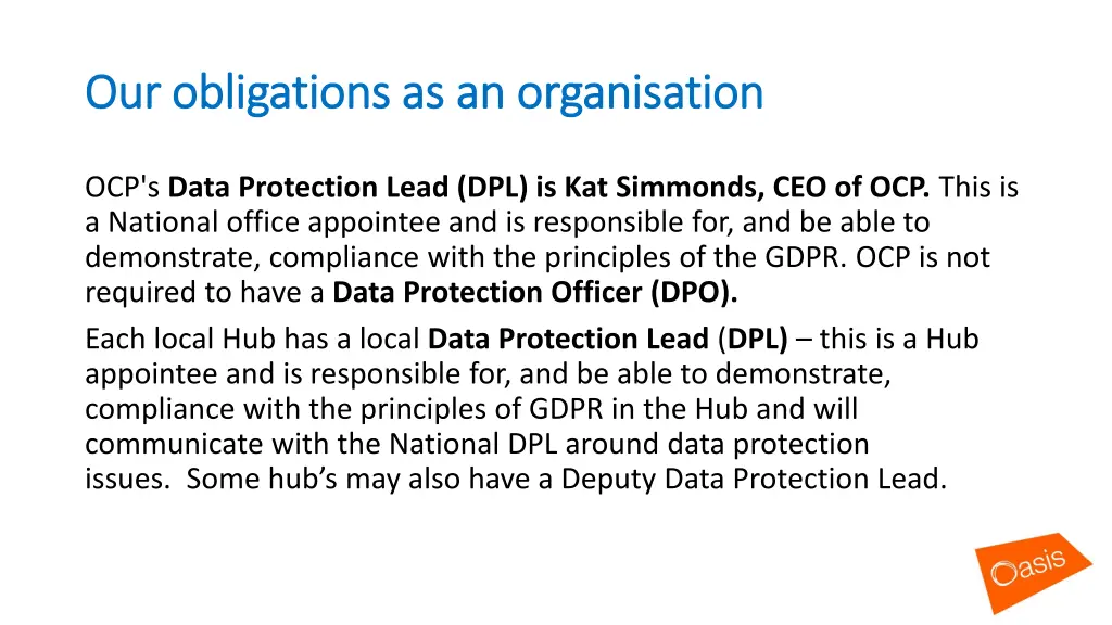 our obligations as an organisation