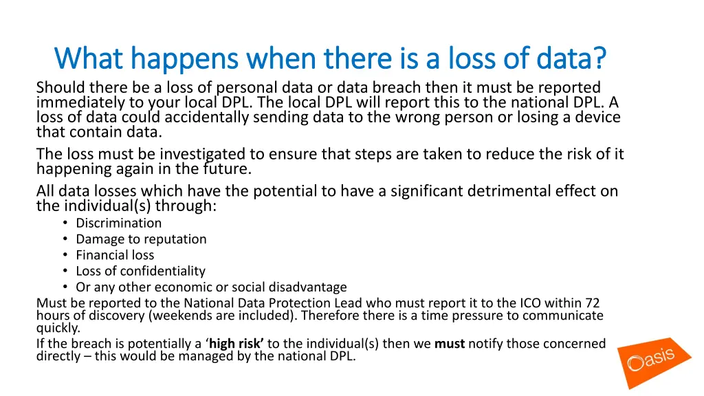 what happens when there is a loss of data what
