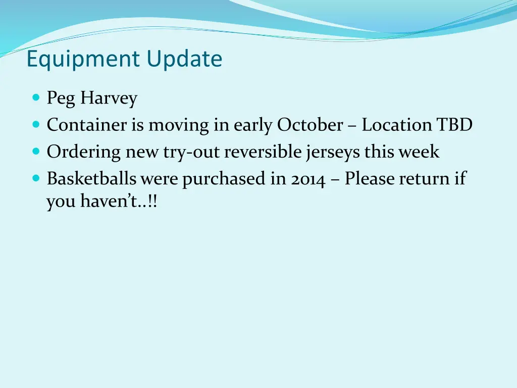 equipment update