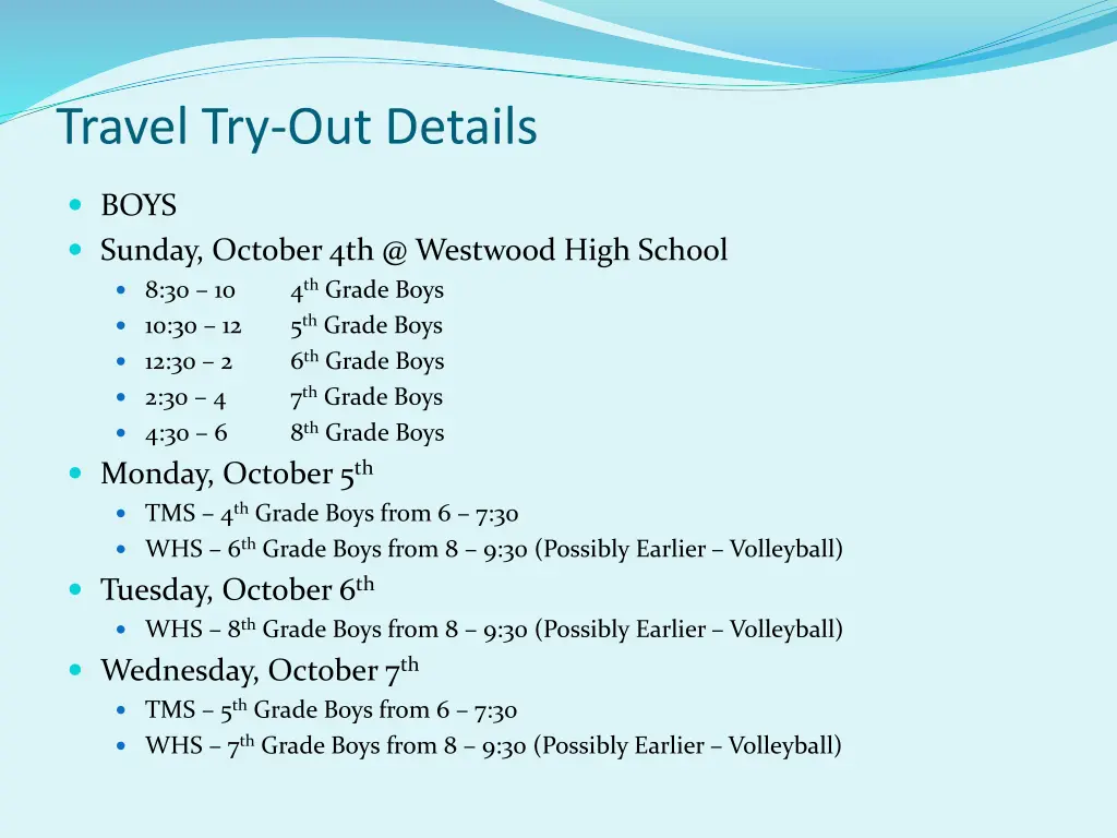travel try out details