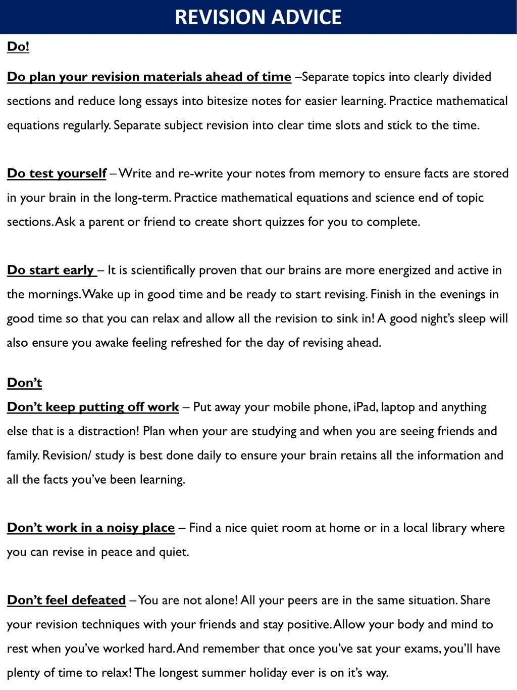 revision advice