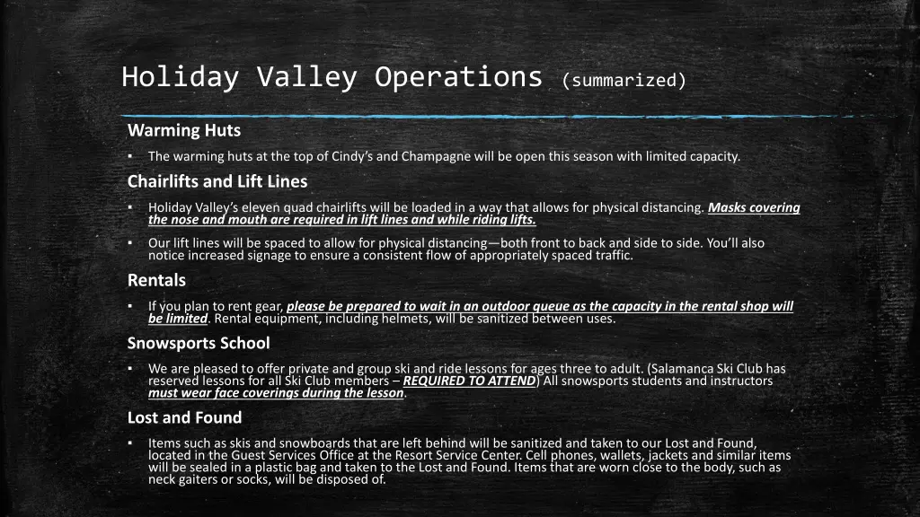 holiday valley operations summarized 1