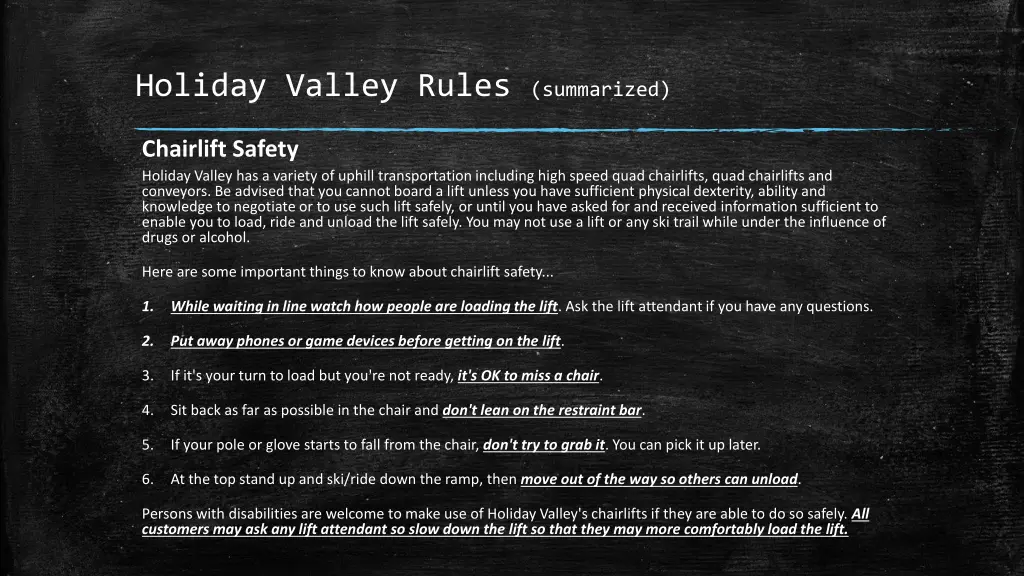 holiday valley rules summarized 3