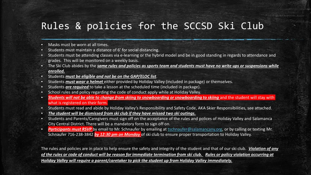 rules policies for the sccsd ski club