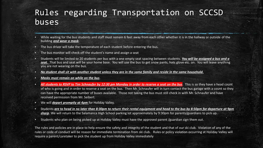 rules regarding transportation on sccsd buses