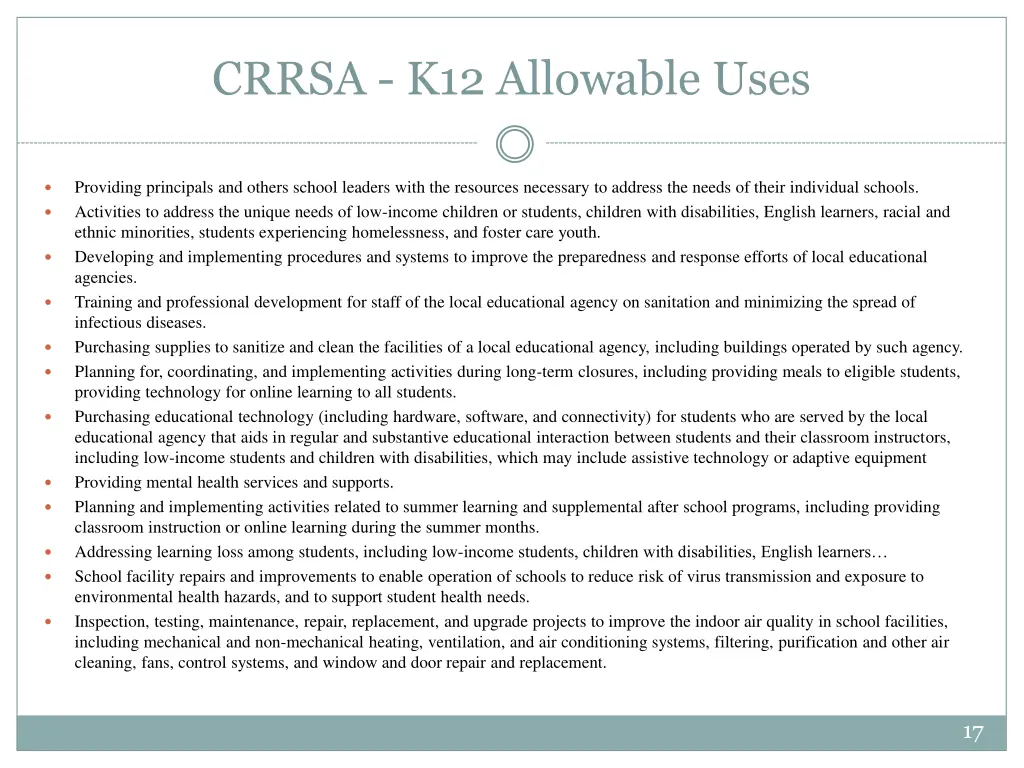 crrsa k12 allowable uses