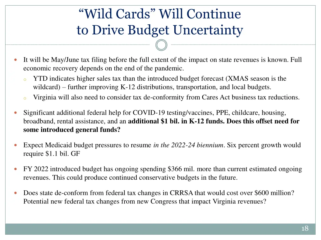 wild cards will continue to drive budget