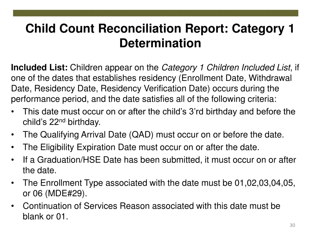 child count reconciliation report category
