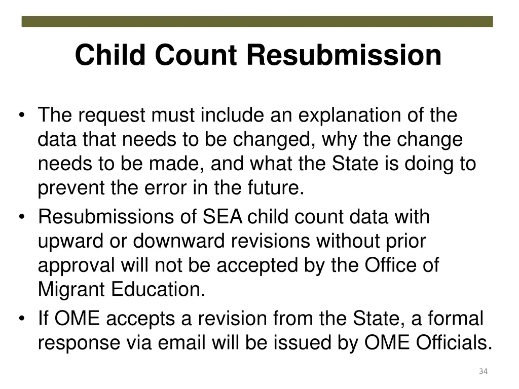 child count resubmission