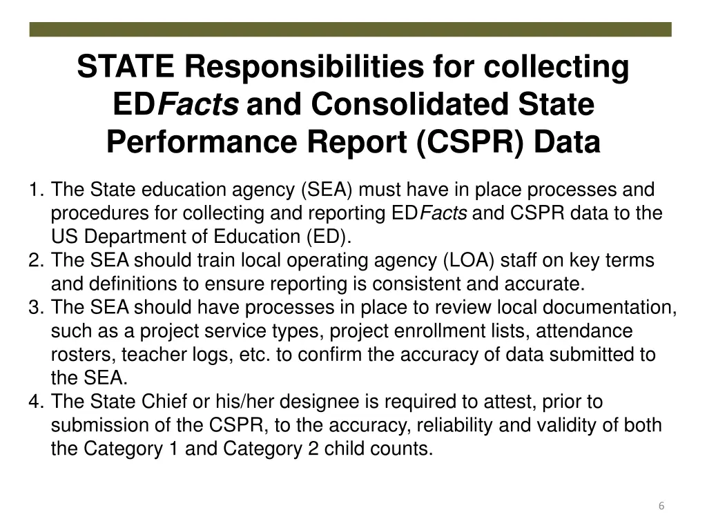 state responsibilities for collecting ed facts