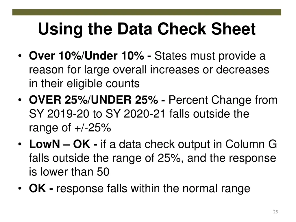 using the data check sheet
