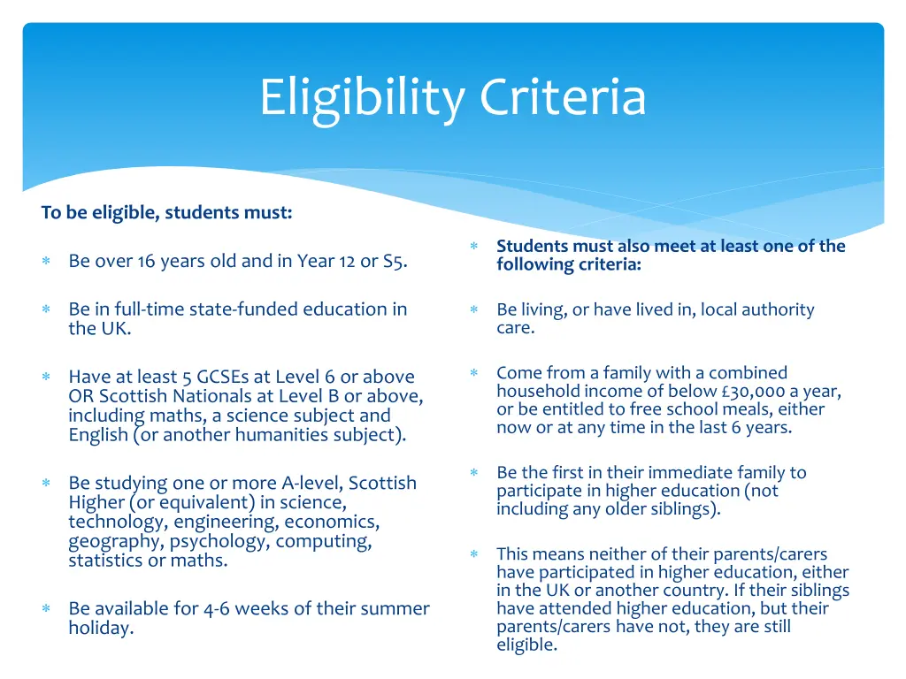 eligibility criteria