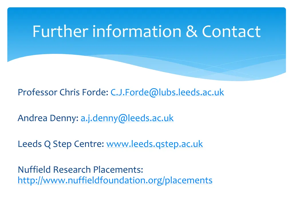 further information contact