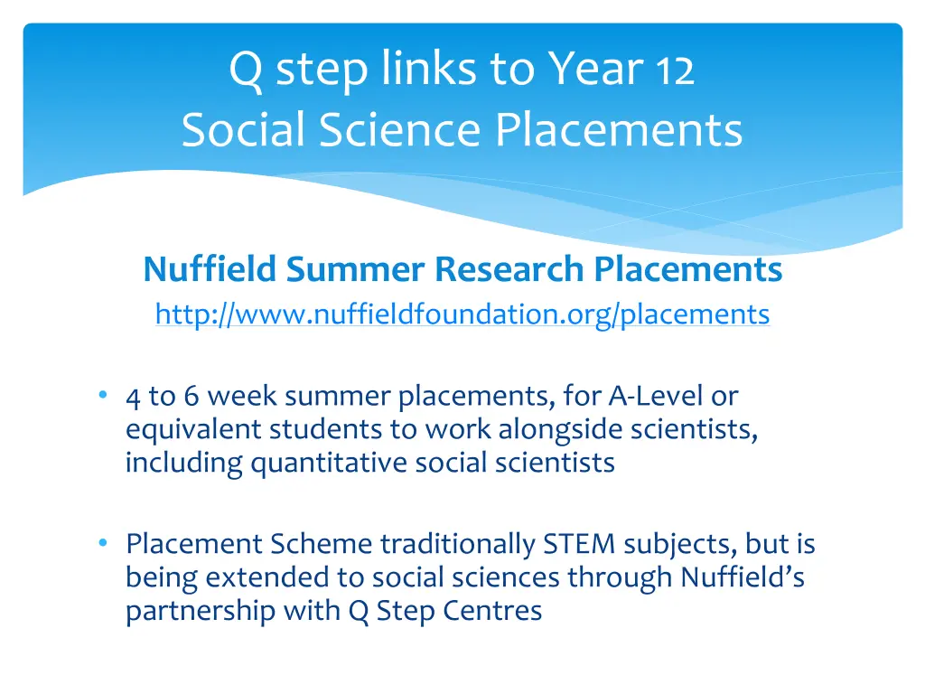 q step links to year 12 social science placements
