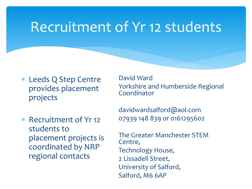 recruitment of yr 12 students