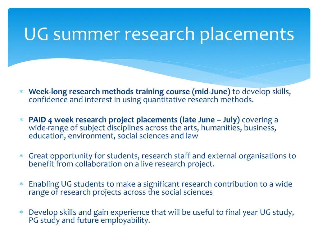 ug summer research placements