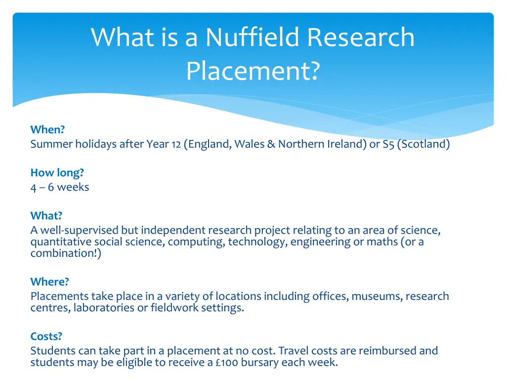 what is a nuffield research placement