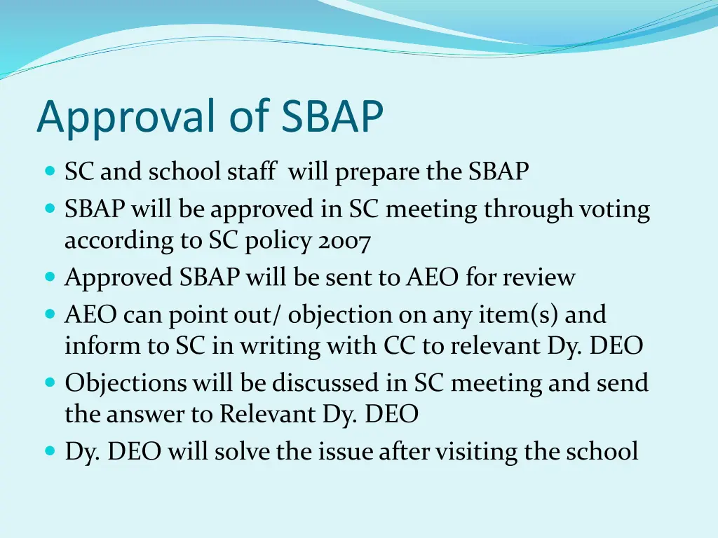 approval of sbap