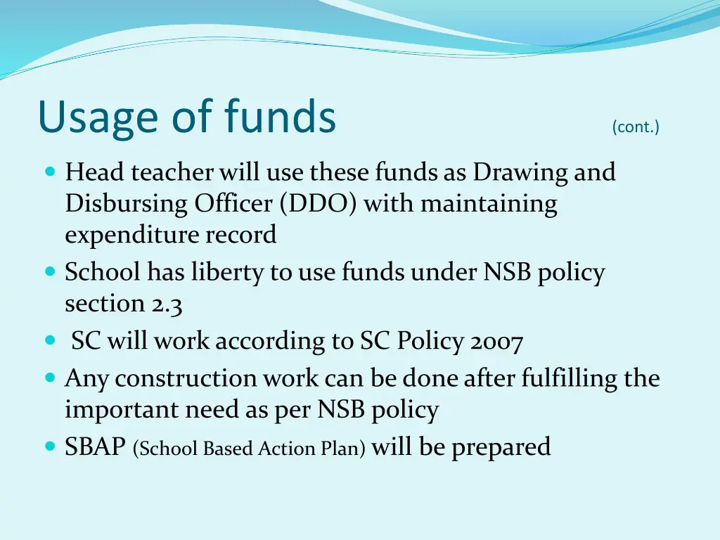 usage of funds