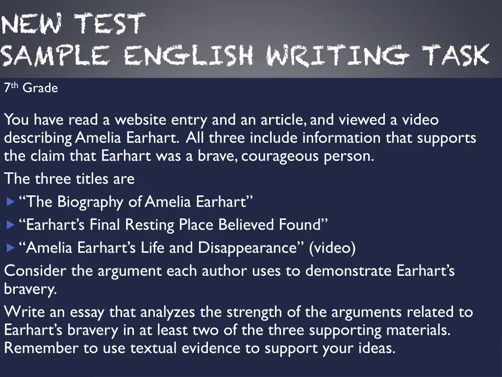 new test sample english writing task