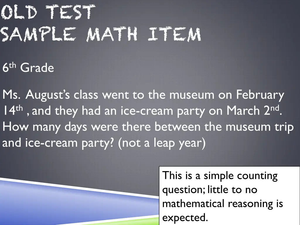 old test sample math item