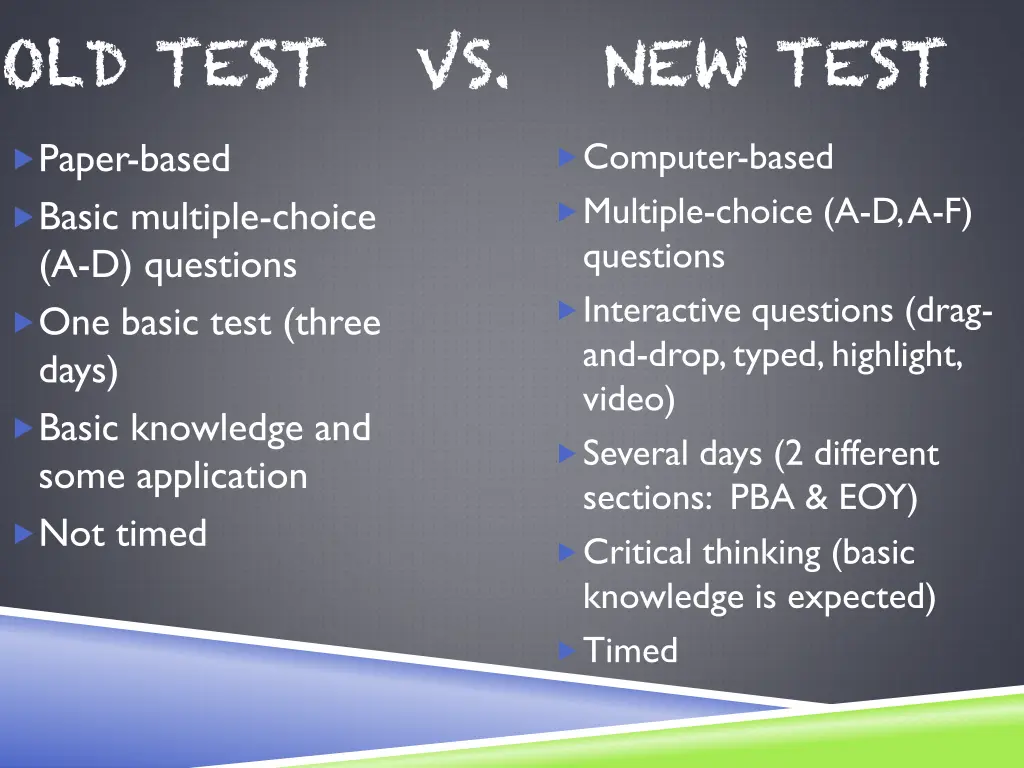 old test vs new test