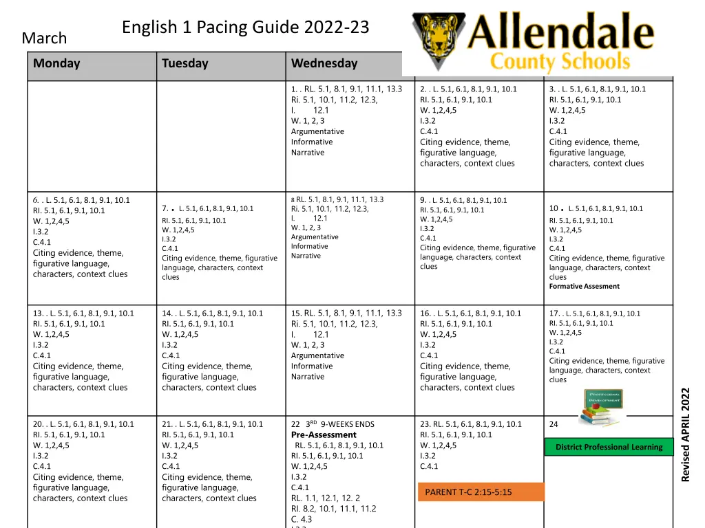 english 1 pacing guide 2022 23
